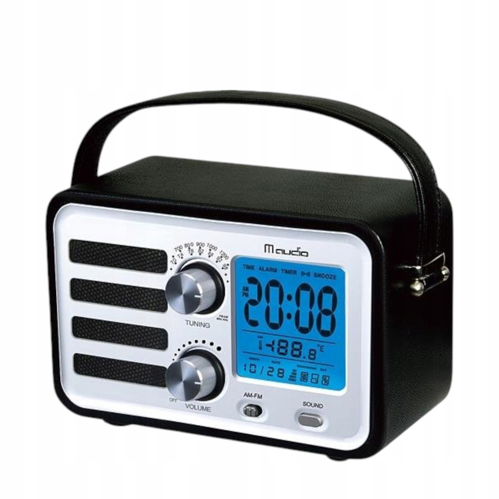 Kuchyňské rádio Budík Retro M-audio Fm Am Mw LCD Aux Teploměr Kalendář