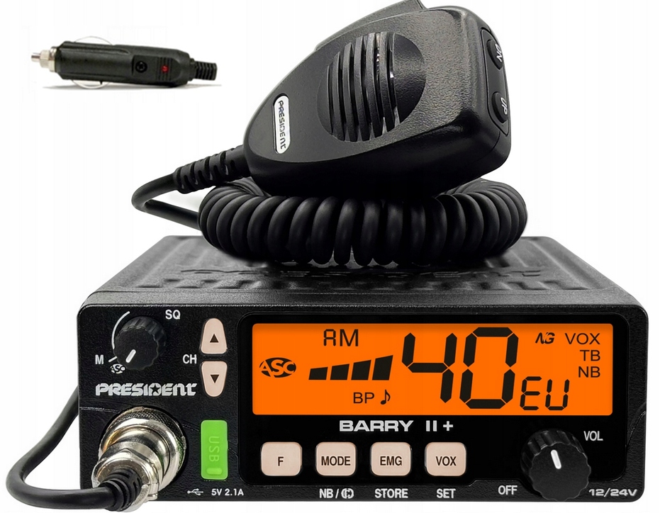 Cb Rádio President Barry II Plus 12V/24V Usb Vox Asc Spájkovaný Konektor!