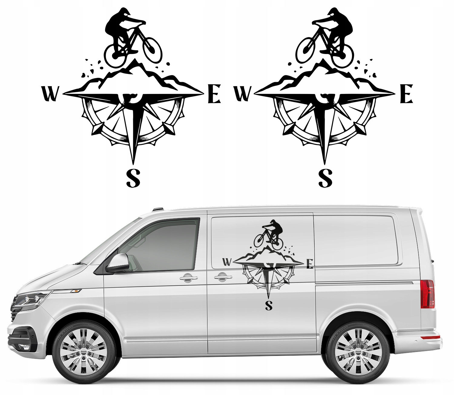 2x Samolepky na auto Kompas Bike 44x44 cm
