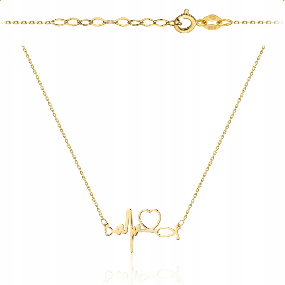 Zlatý náhrdelník s obrysem srdce a linií života, zlato 585