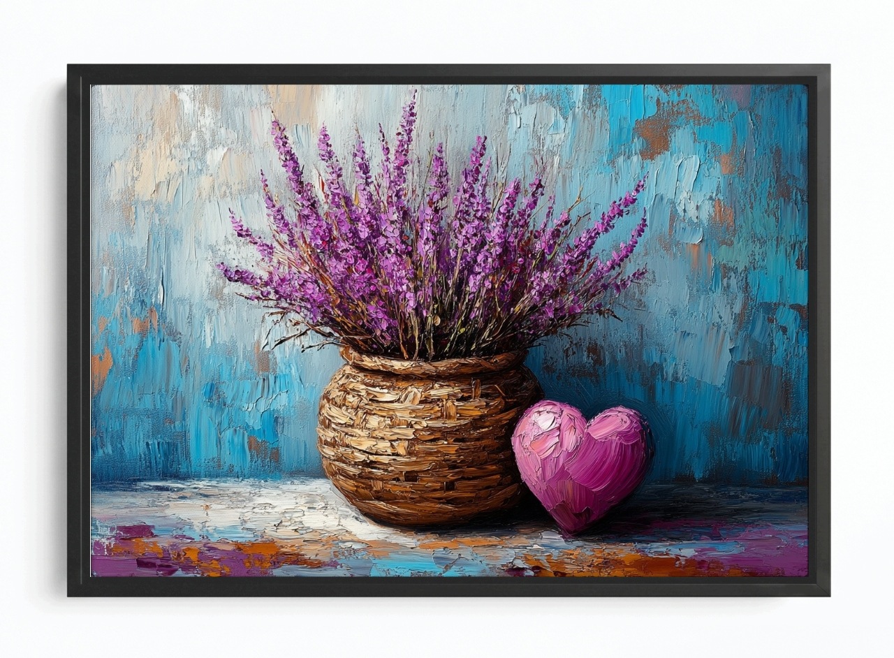 Obraz Rám Americký Box Dekorace Koš Květiny Vřes Srdce Srdíčko 60x40