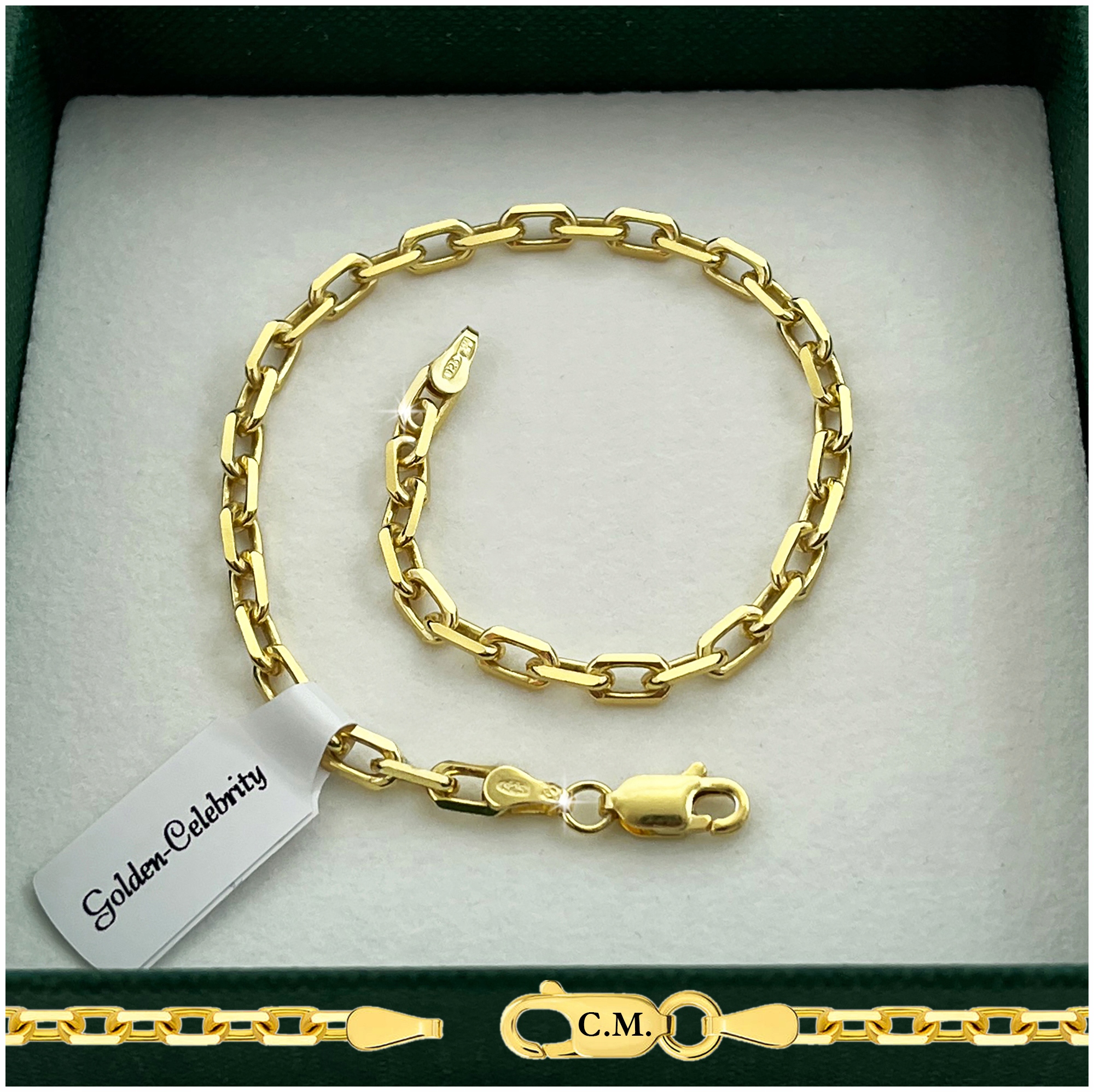 Pánský Zlatý Náramek 925/585 Stříbro Ankier 19 Cm/3,5 mm Silný Gravírování