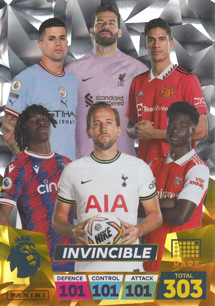 Panini PREMIER LEAGUE 2023 Invincible 5 Kane Alisson Varane Saka
