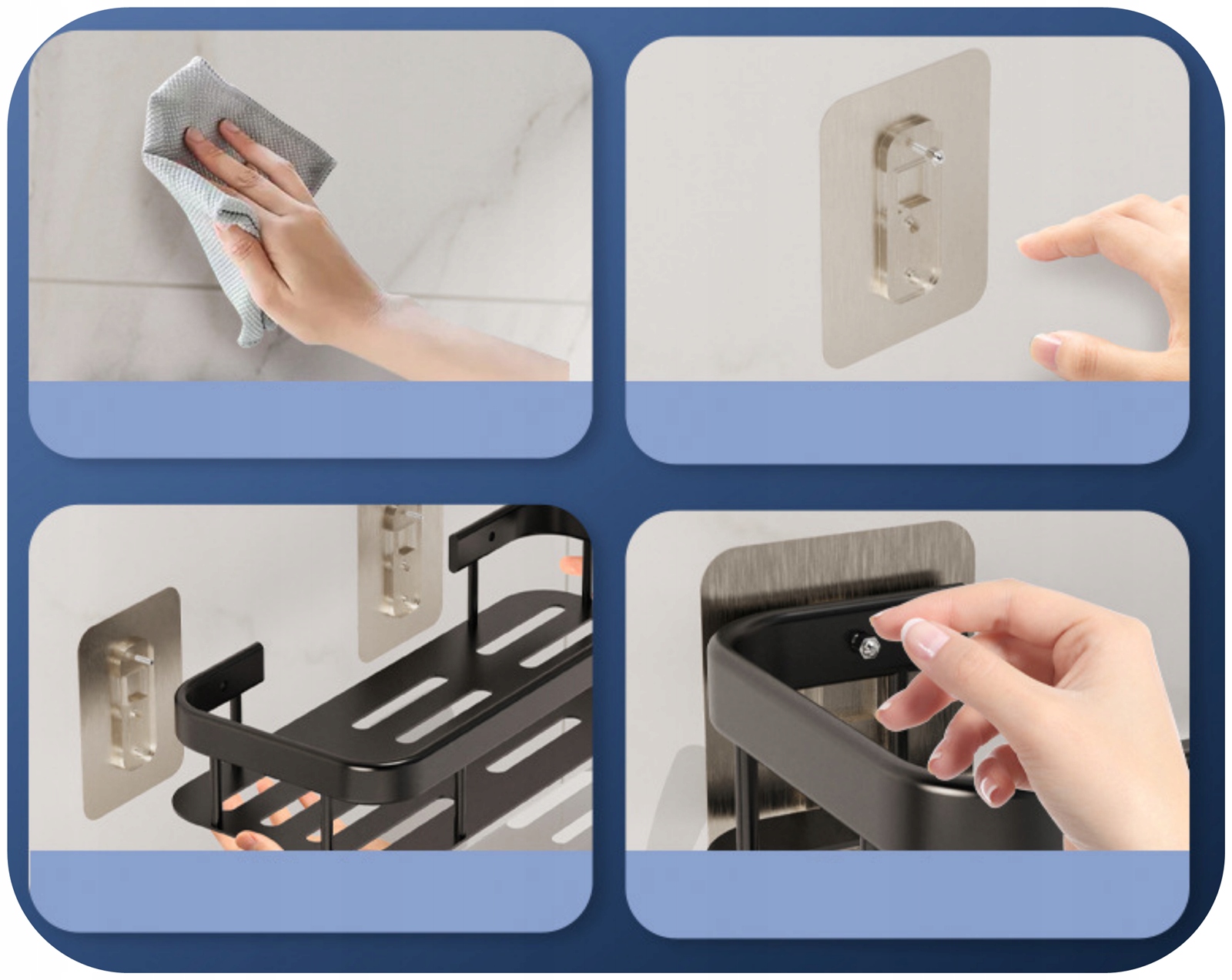 PÓŁKA ŁAZIENKOWA WISZĄCA METALOWA SAMOPRZYLEPNA CZARNA LOFT PÓŁKI 2 SZT Kolor czarny