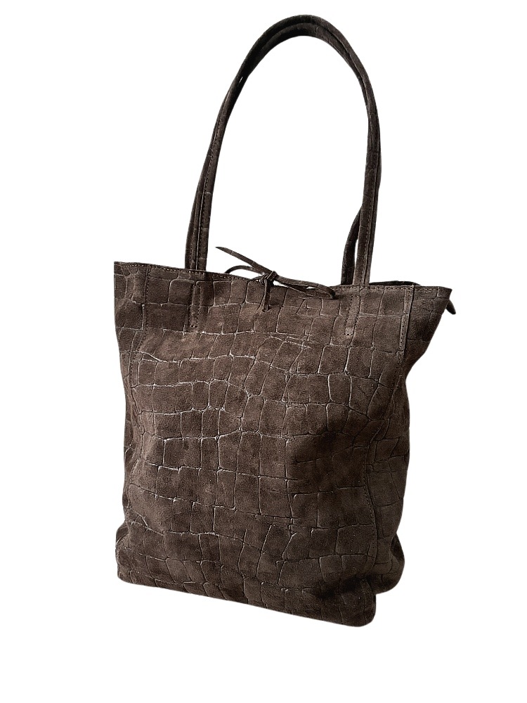 Laura Biaggi semišová taška shopper čokoládová design s vázáním