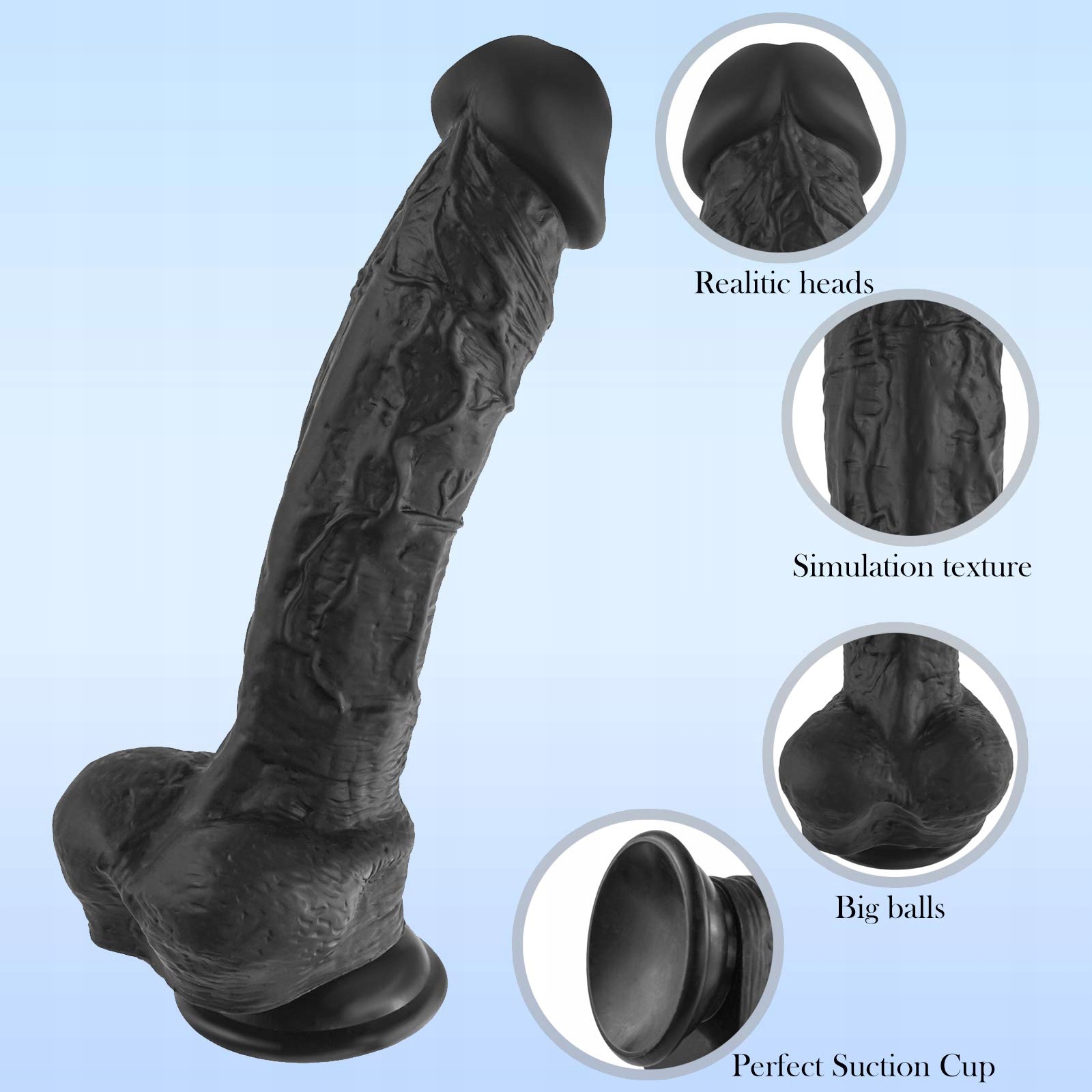 Realistyczny Dildo z Przyssawką, Czarny Silikonowy Penis — miniatura 4