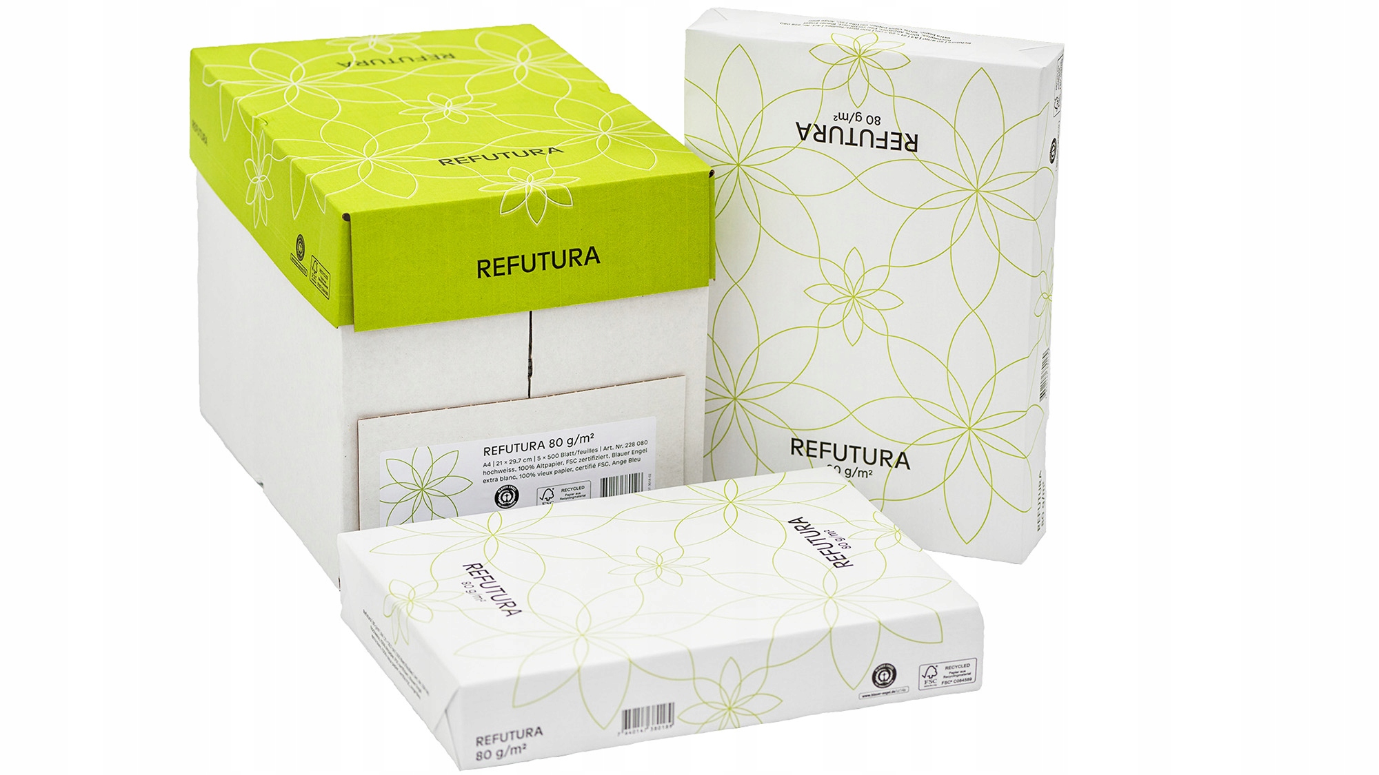 Papier biały biurowy ksero do drukarki a4 80 gram REFUTURA 5x500