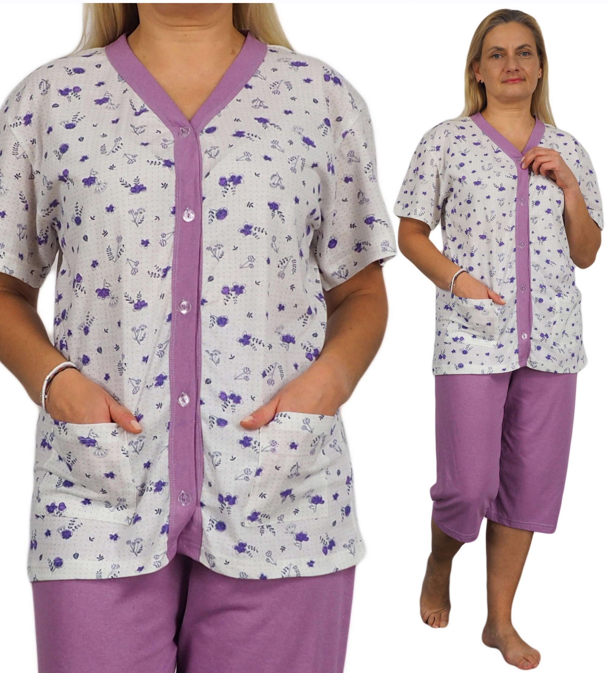 Piżama Damska Rybaczki kwiatuszki Rozpinana (40)