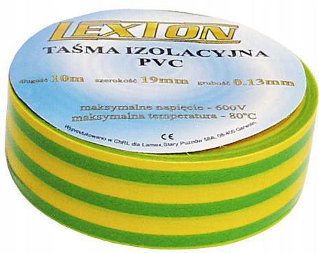 

Taśma izolacyjna wodoodporna żółto-zielona 19x10m
