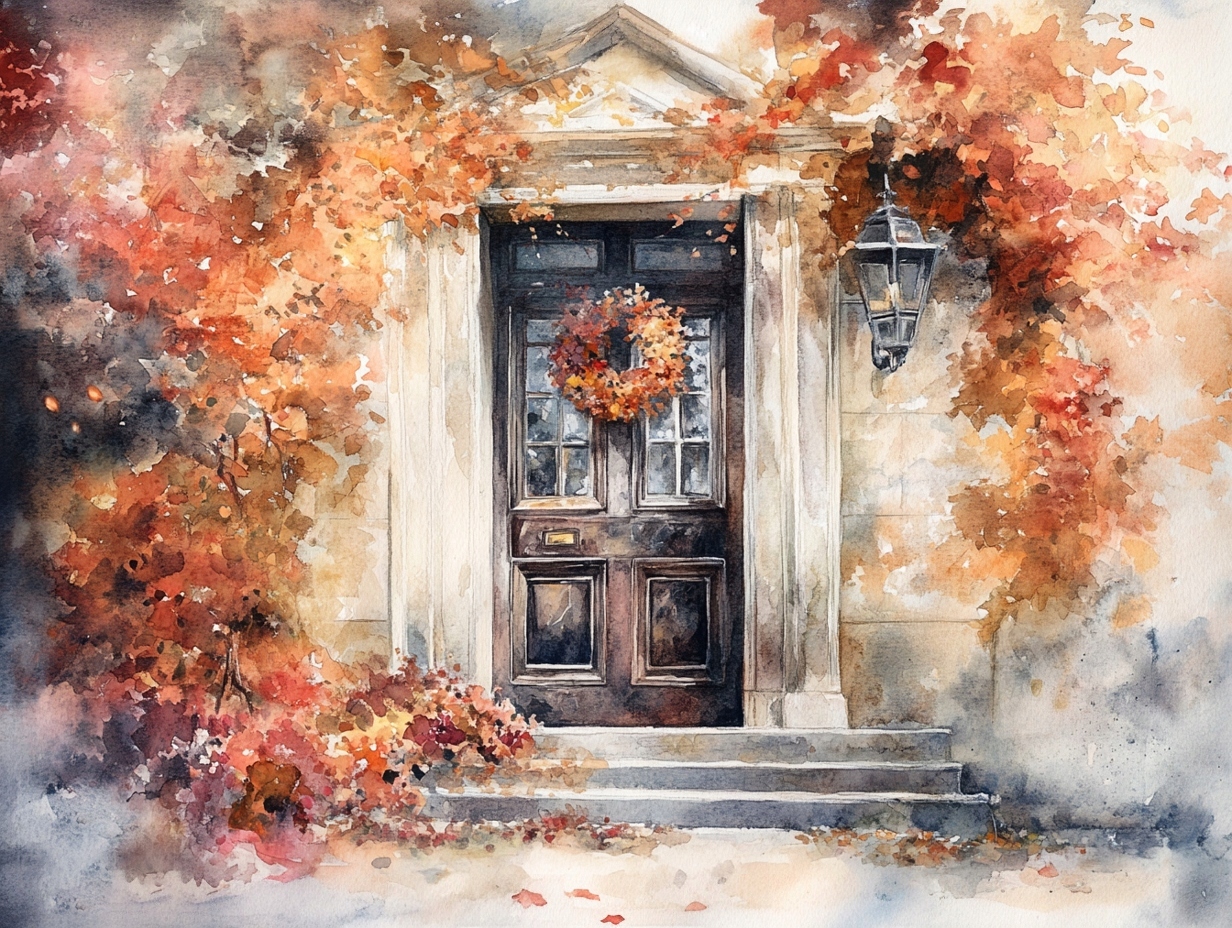 Obraz Na Plátně Canvas Město Dům Dveře Věnec Podzim Dekorace 100x75
