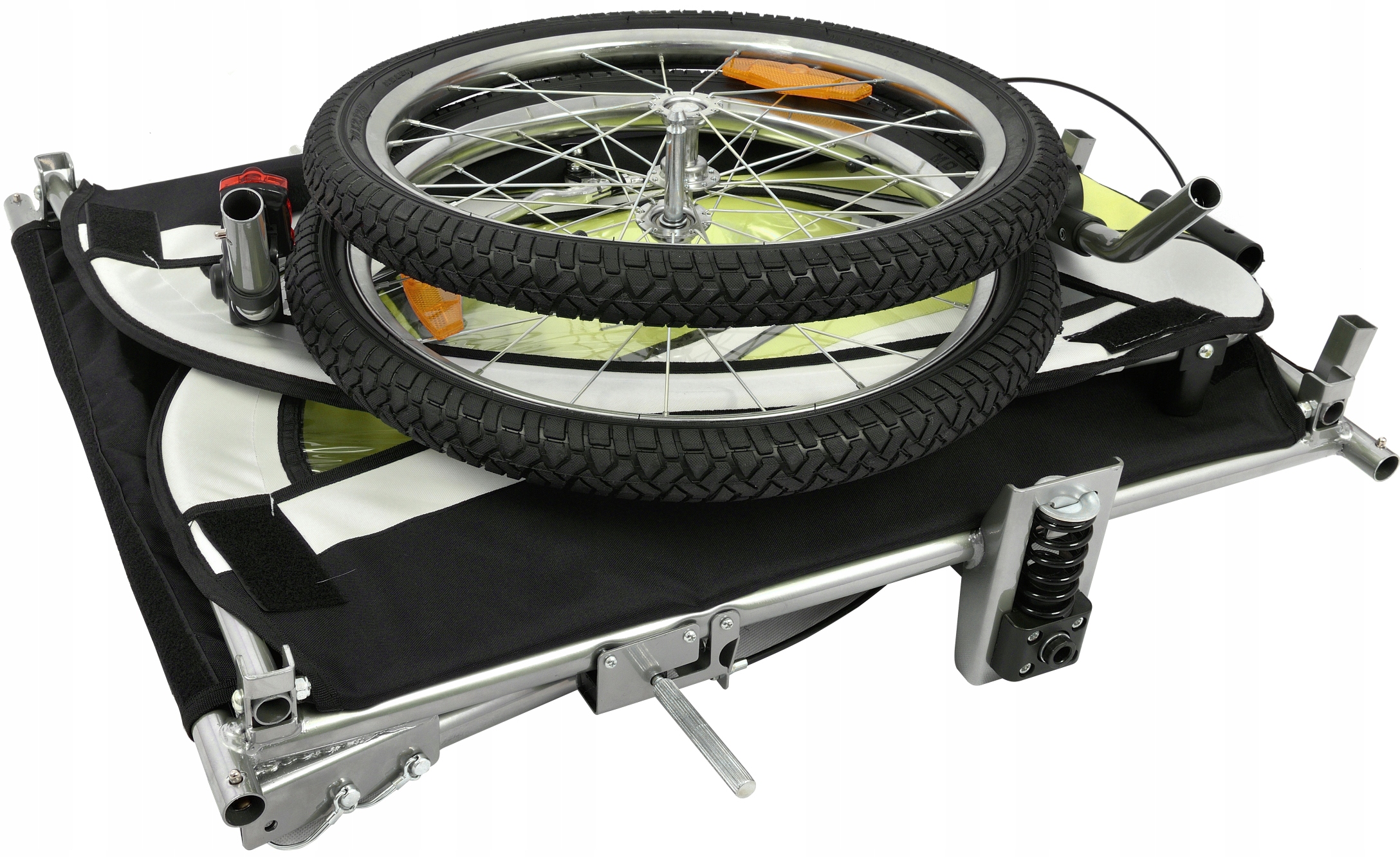 PRZYCZEPKA ROWEROWA 2-OSOBOWA SKŁADANA AMORTYZACJA JOGGER 3w1 LEDY Hamulec Rozmiar koła jogger 10"