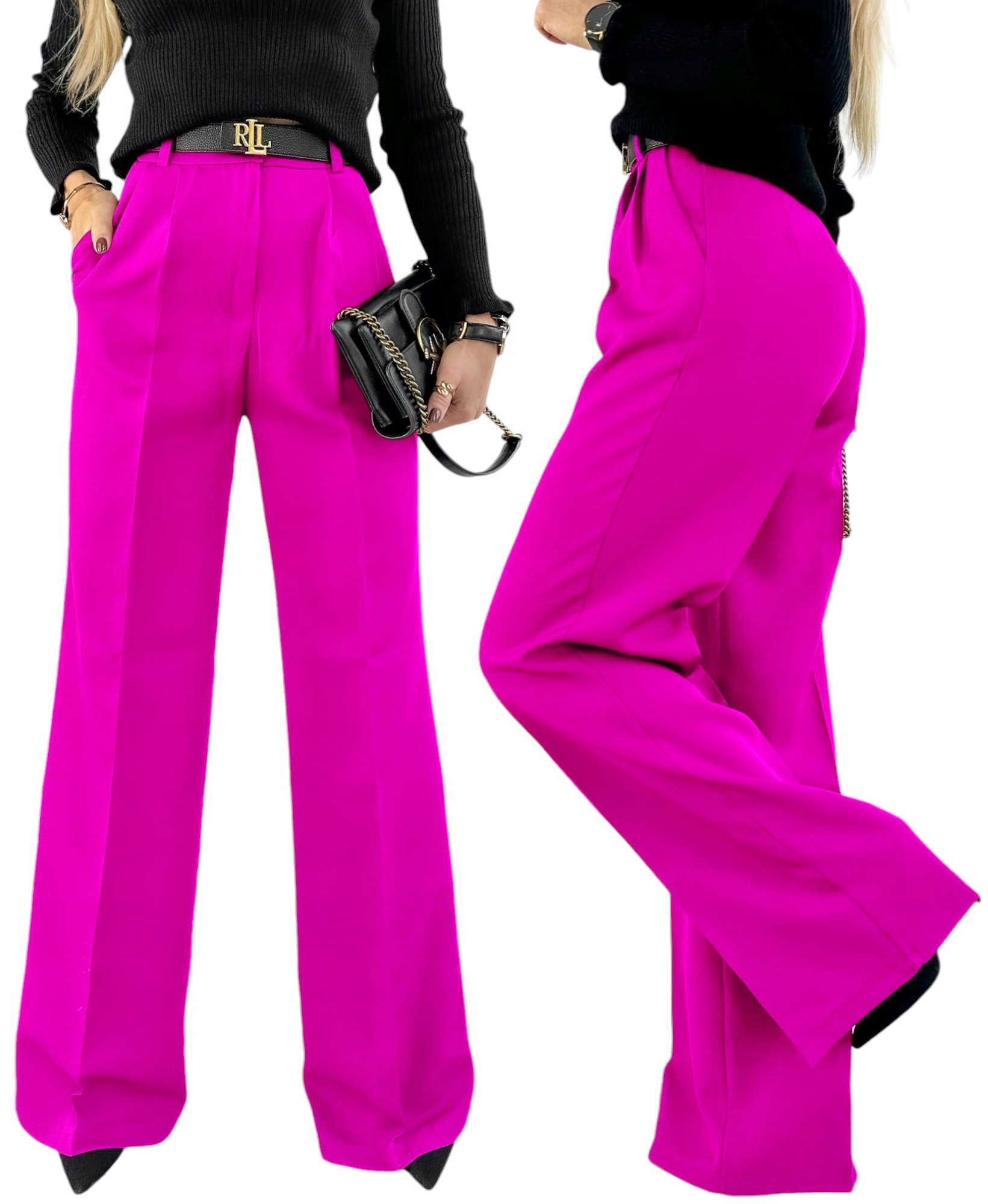 stylowe Spodnie damskie na kant szeroka modna nogawka