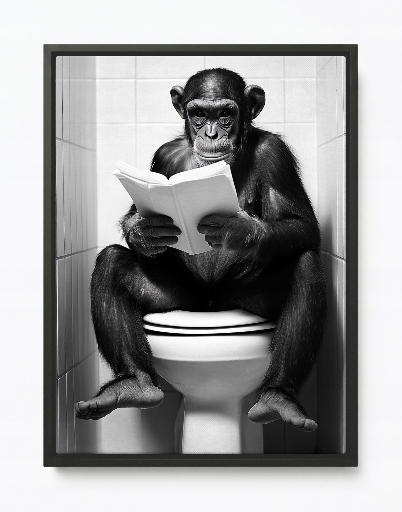 Obraz Rám Americký Box Opice Šimpanz Toaleta Wc Kniha Humor Foto 75x100