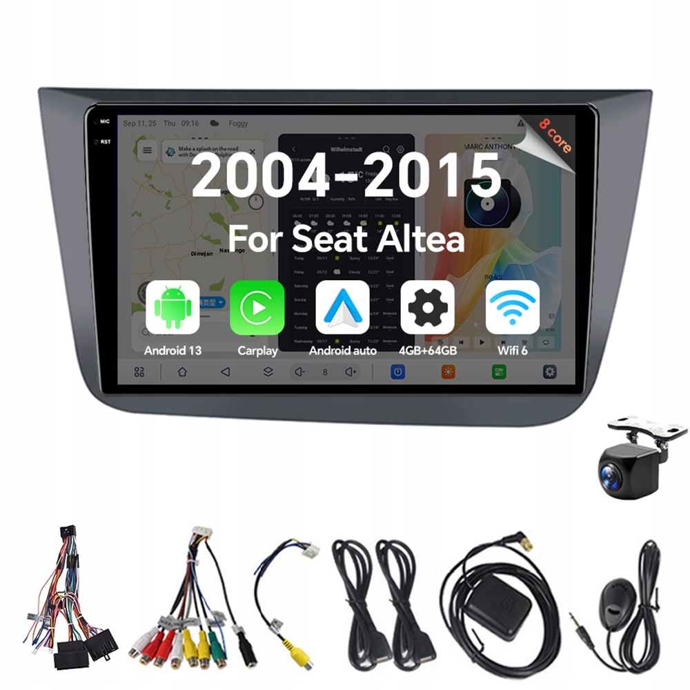 2Din Android 13 autorádio pro Seat Altea 2004-2015 Toledo 3 4G 64G Carplay