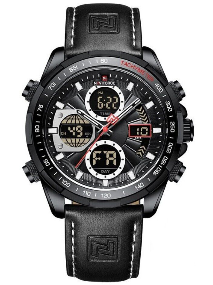 ZEGAREK MĘSKI NAVIFORCE NF9197L B/W/B Czarny pasek skórzany Datownik + BOX Marka Naviforce