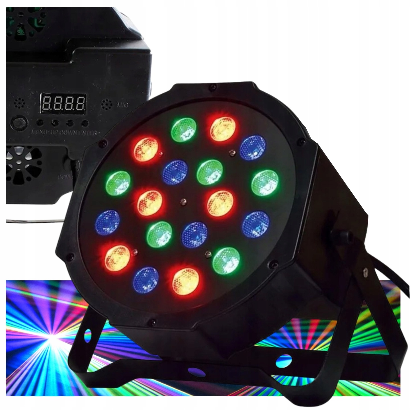 Kolorofon lampa 18LED stroboskop reflektor dyskotykowy na imprezę tryby DMX