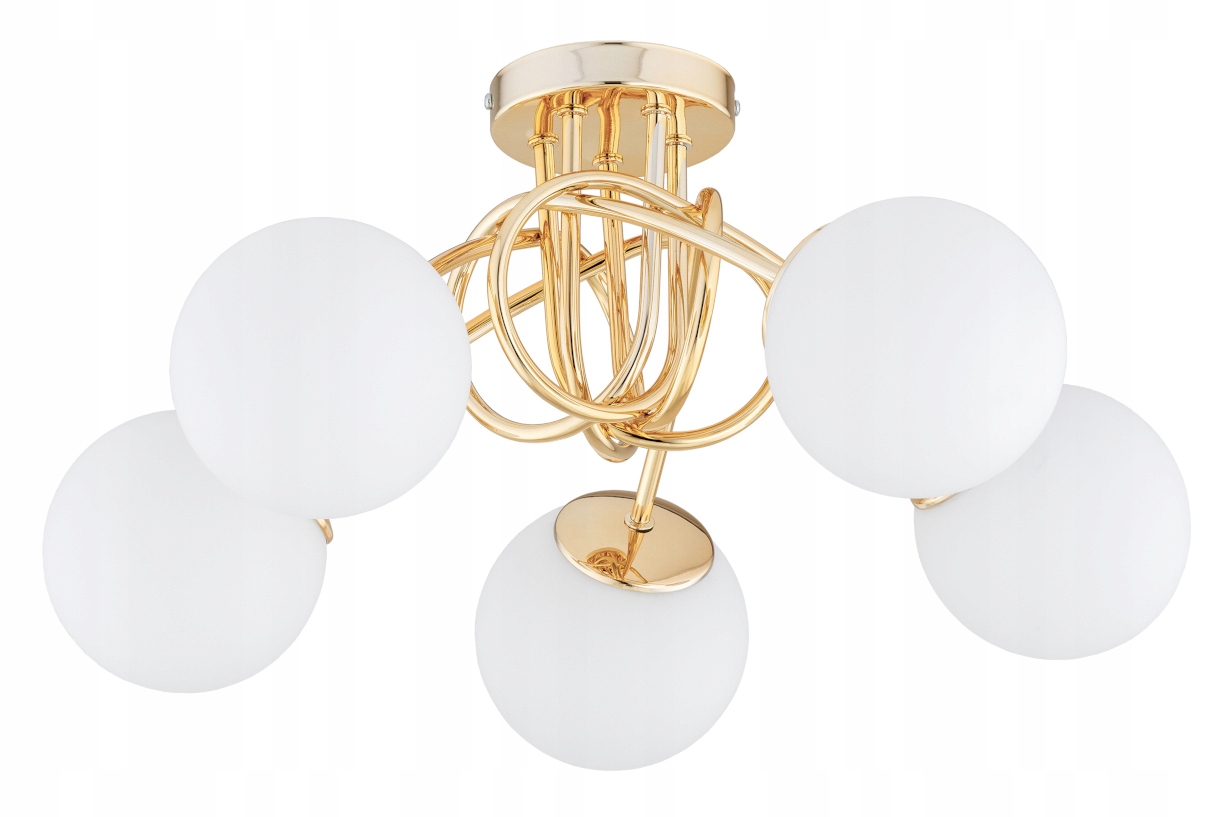 Złota Lampa Wisząca Sufitowa Żyrandol Białe Kule Milo Led E27