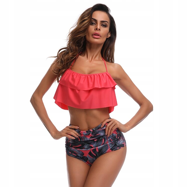 STRÓJ KĄPIELOWY BIKINI FALBANKA ZAKRYWAJCY WYSOKI STAN MAJTEK / M Rozmiar M