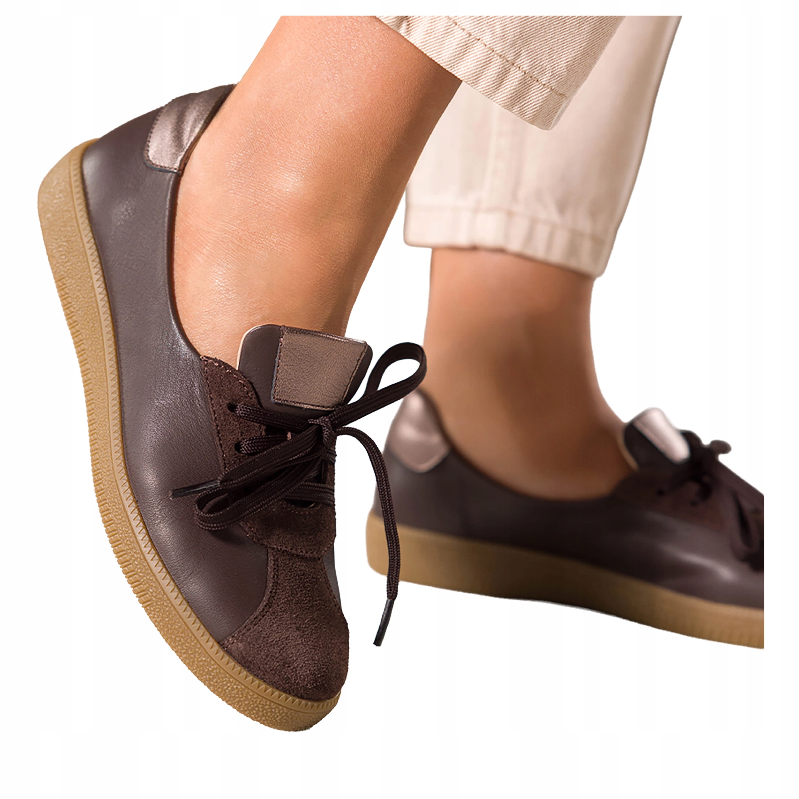 Čokoládové Baleríny Dámské Sportovní Šněrovací Ploché Kožené vel. 37