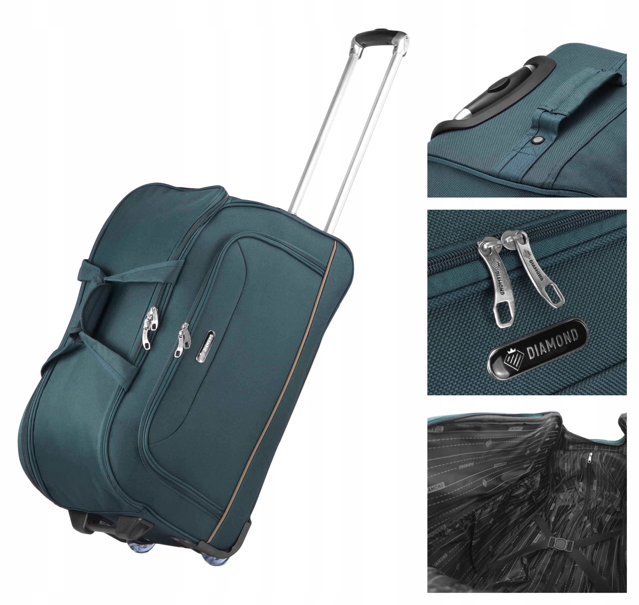 Střední Cestovní Taška Na Kolečkách M Zavazadlo Kufr Rukojeť Zelená Diamond