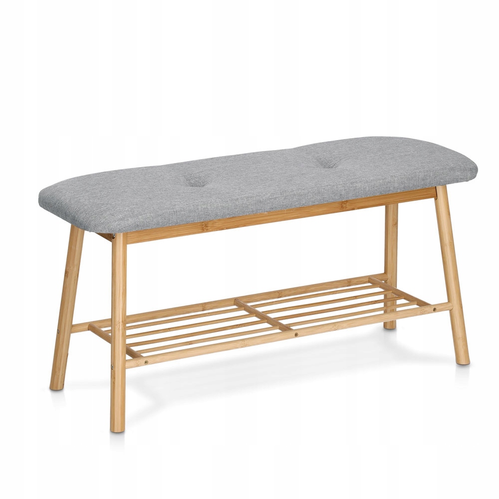 Lavička Do Predsiene So Sedadlom Bambusová S Poličkou Na Topánky Šedá 89 cm