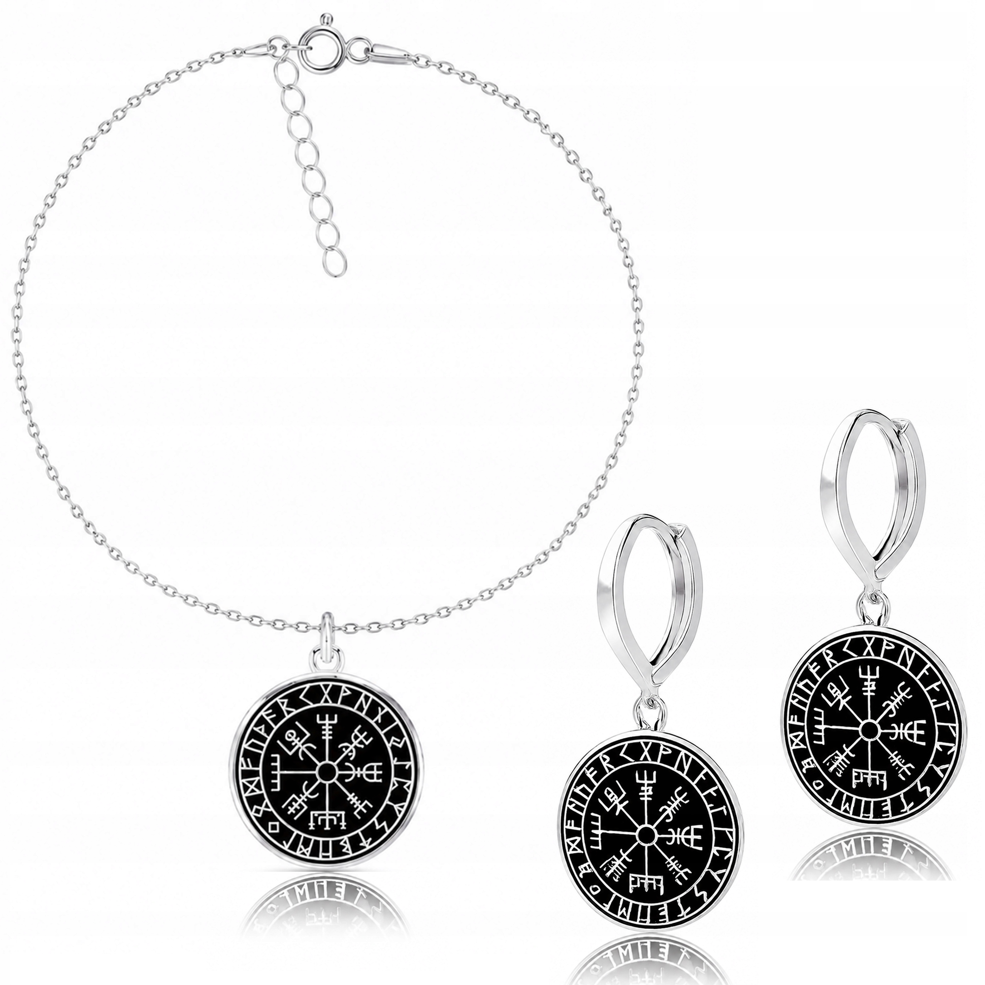 Runový Kompas Vikingů Vegvisir Sada šperků ankr stříbro 925