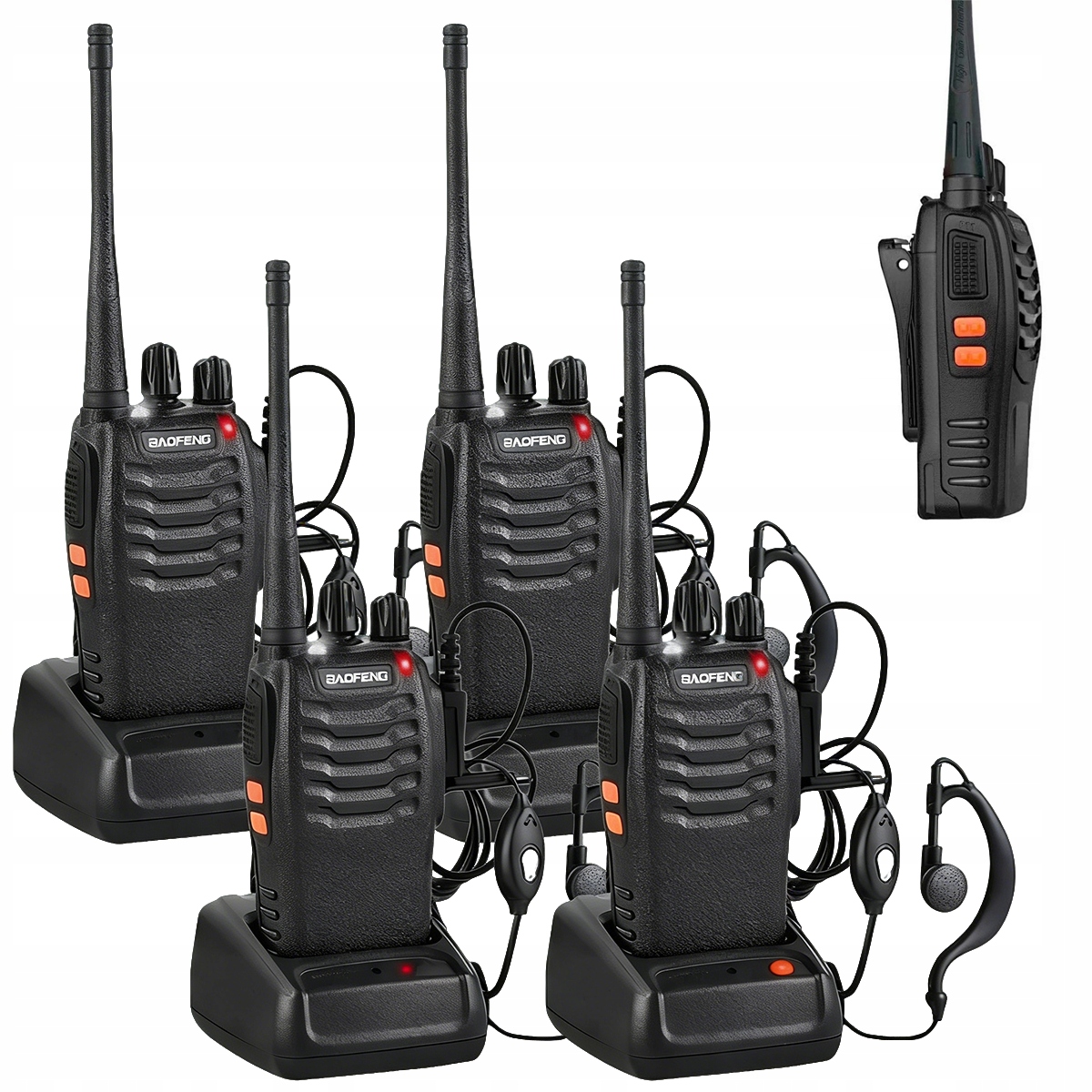 4 x Walkie Talkie Zestaw Baofeng Bf-888s Duża Moc Zasięg
