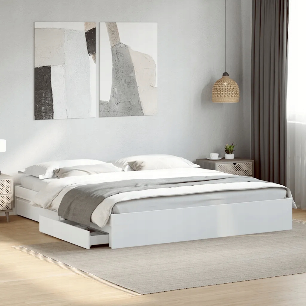 Rám postele se zásuvkami bílý 180 x 200 cm kompozitní dřevo Bílá 3280636