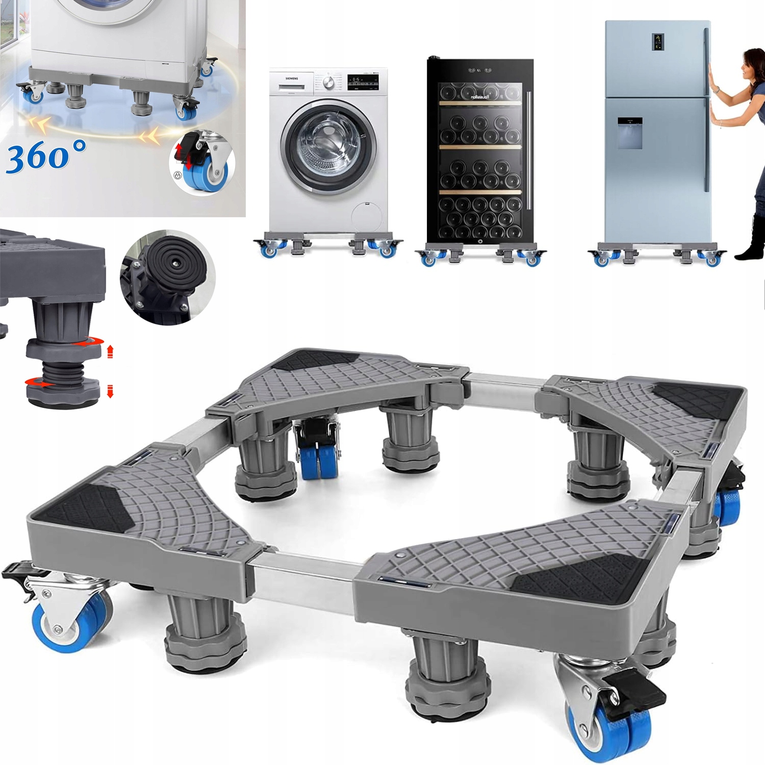 Podstawa Pralki, Stal Nierdzewna+tworzywo Sztuczne, Z Kółkami Uniwersalnymi