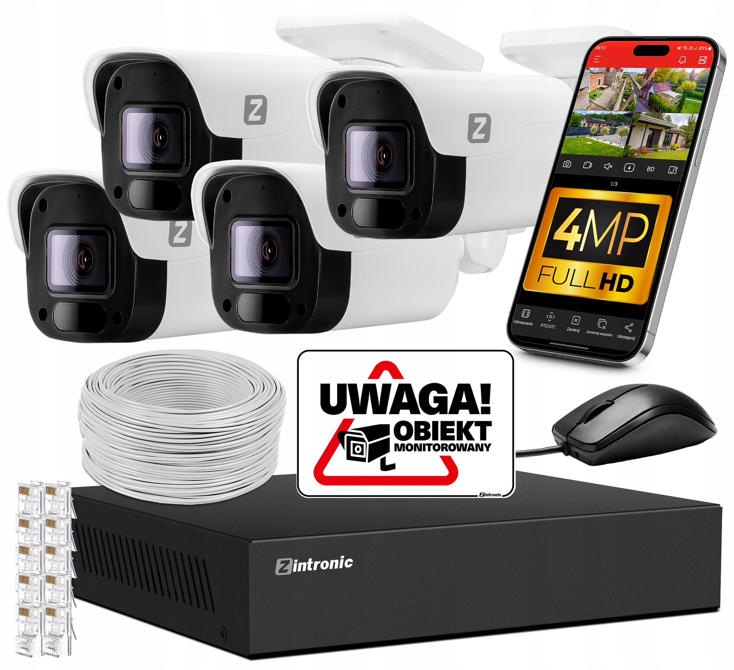 Zestaw Do Monitoringu 4MPx Ip Poe 4 Kamery Podgląd Aplikacja 2560*1440