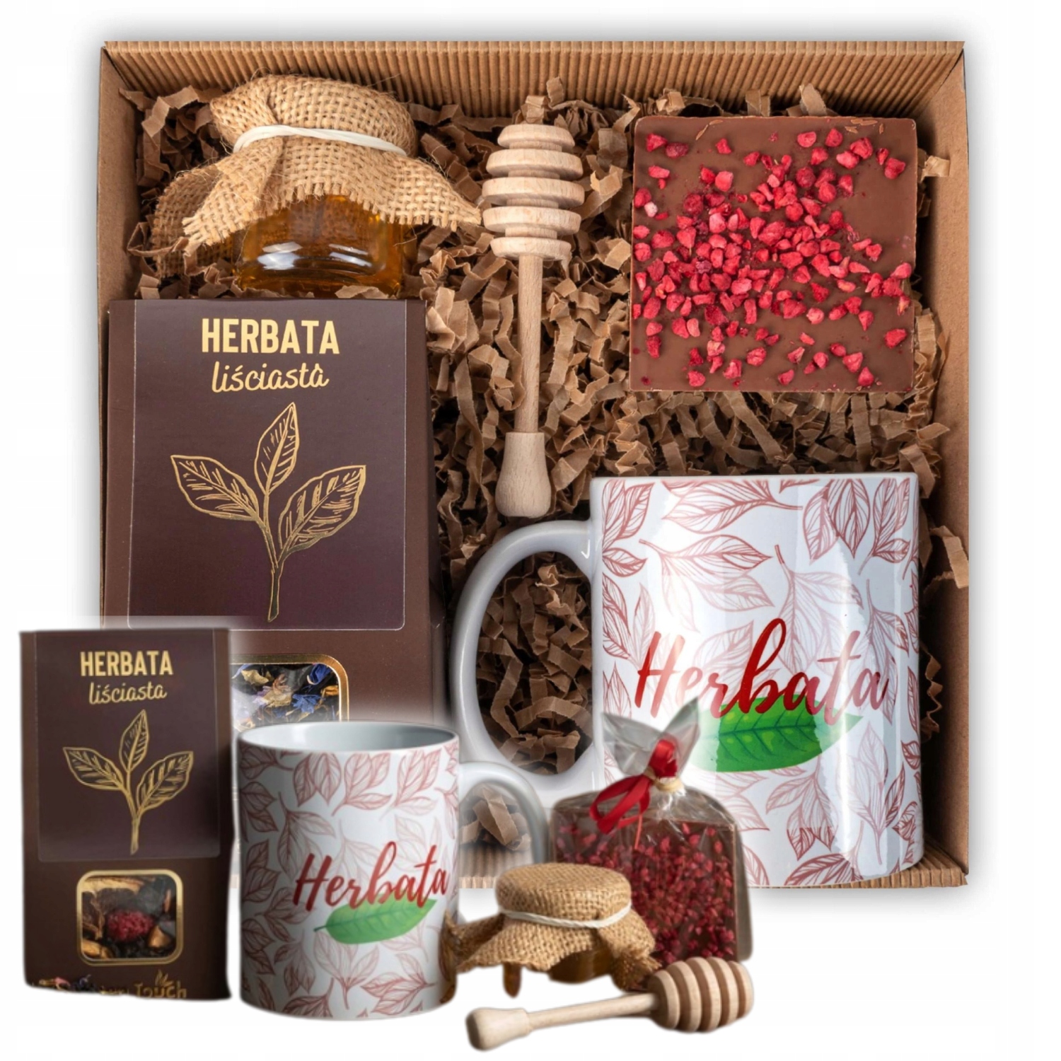 Levně Set Čaj Hrnek Dárkový Koš Čokoláda Med Dárek Na Velikonoce