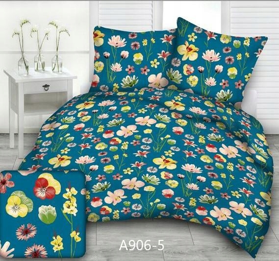 

Pościel z kory 160x200 turkusowa kwiaty bratki