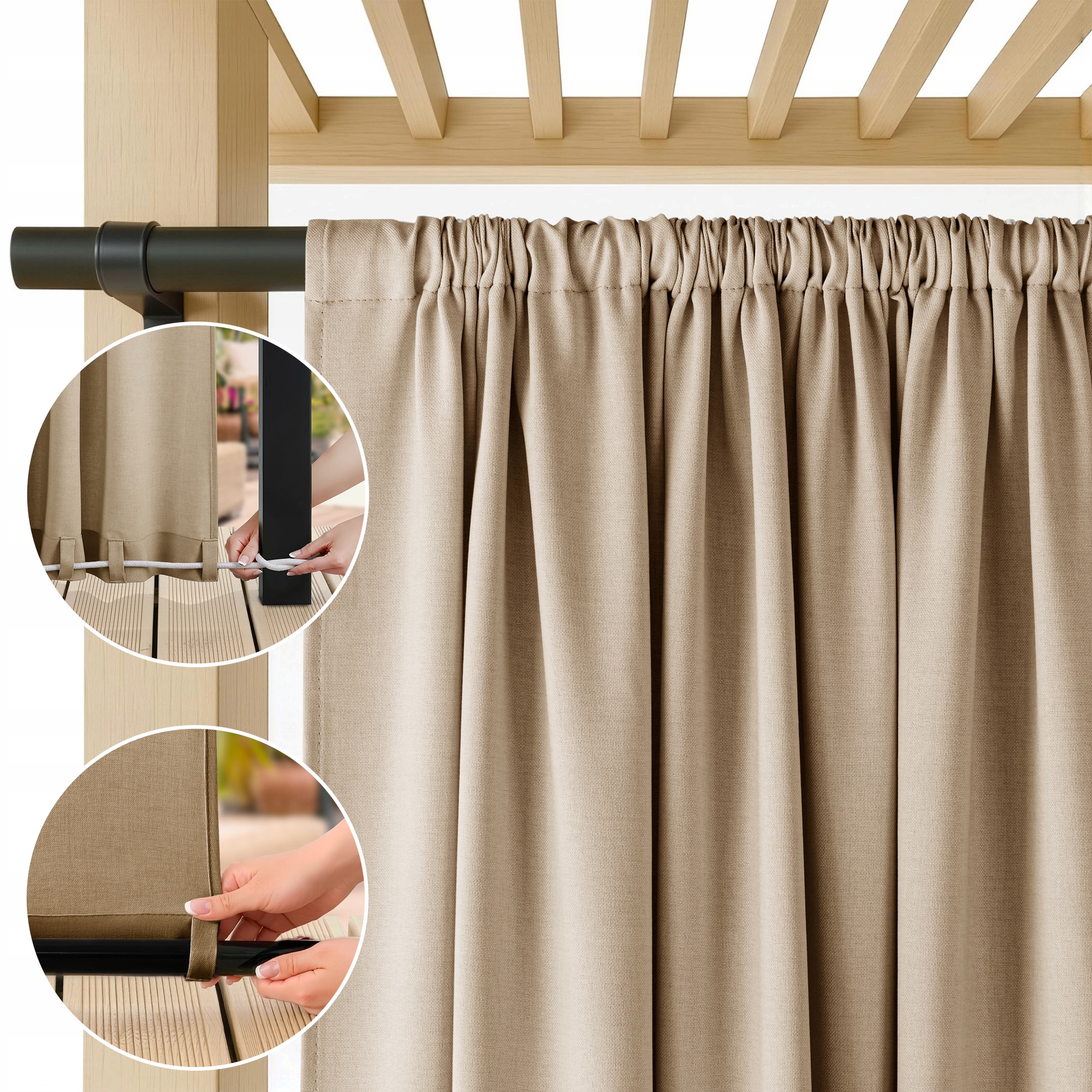 Filumi Zahradní závěs s vazbou len tunel voděodolná tmavě béžová 155x240