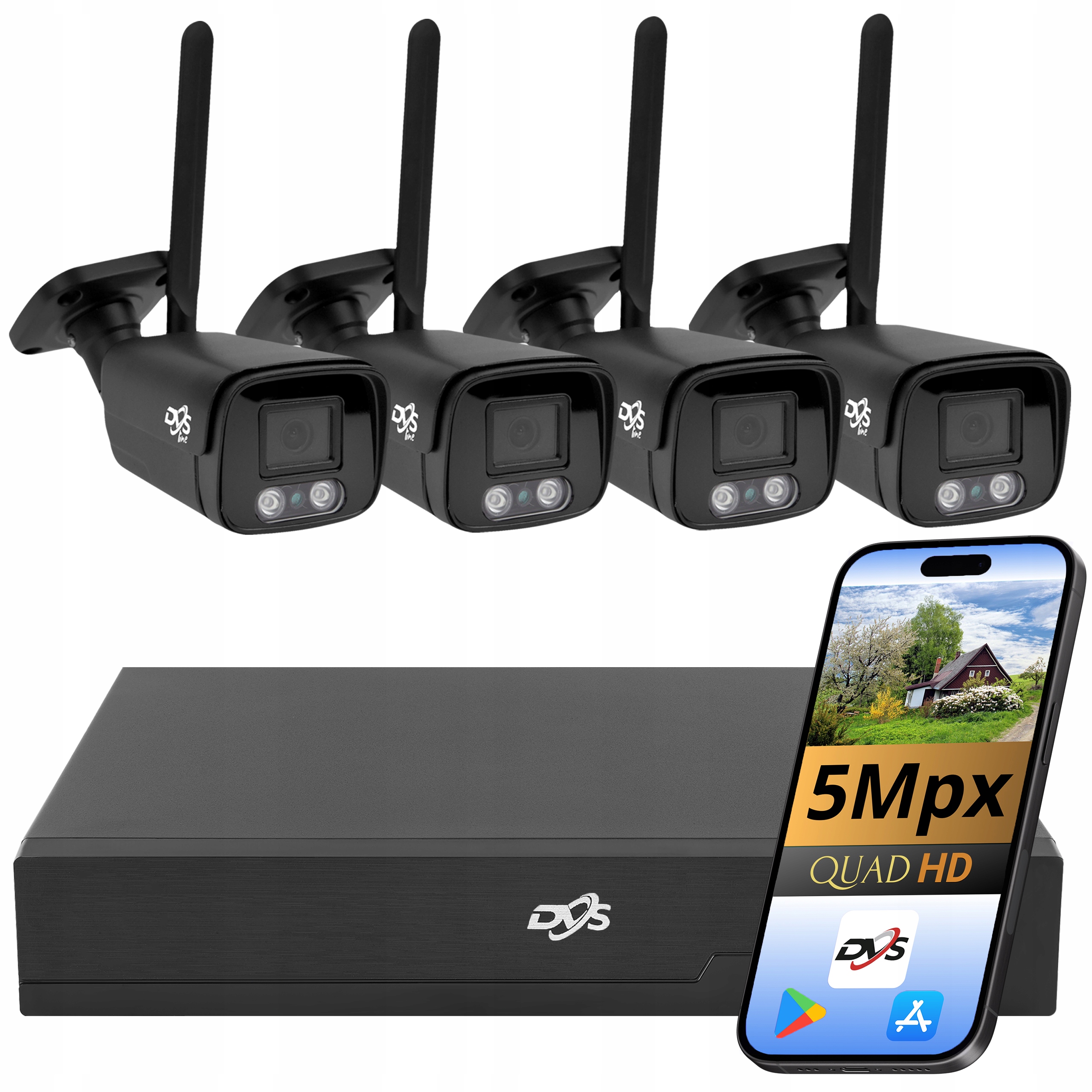 Venkovní Monitorování 4 Wifi Kamery 5MPX Černé Tubusové Kamerové Záznamníky