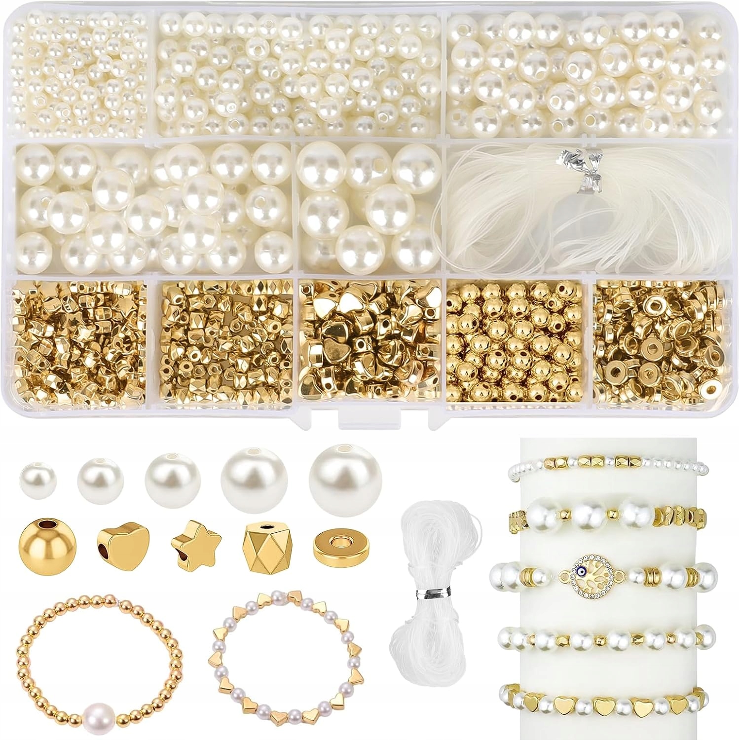 Korálky Na Šperky Perly Bílé Zlaté Set 1090 Diy Náramky