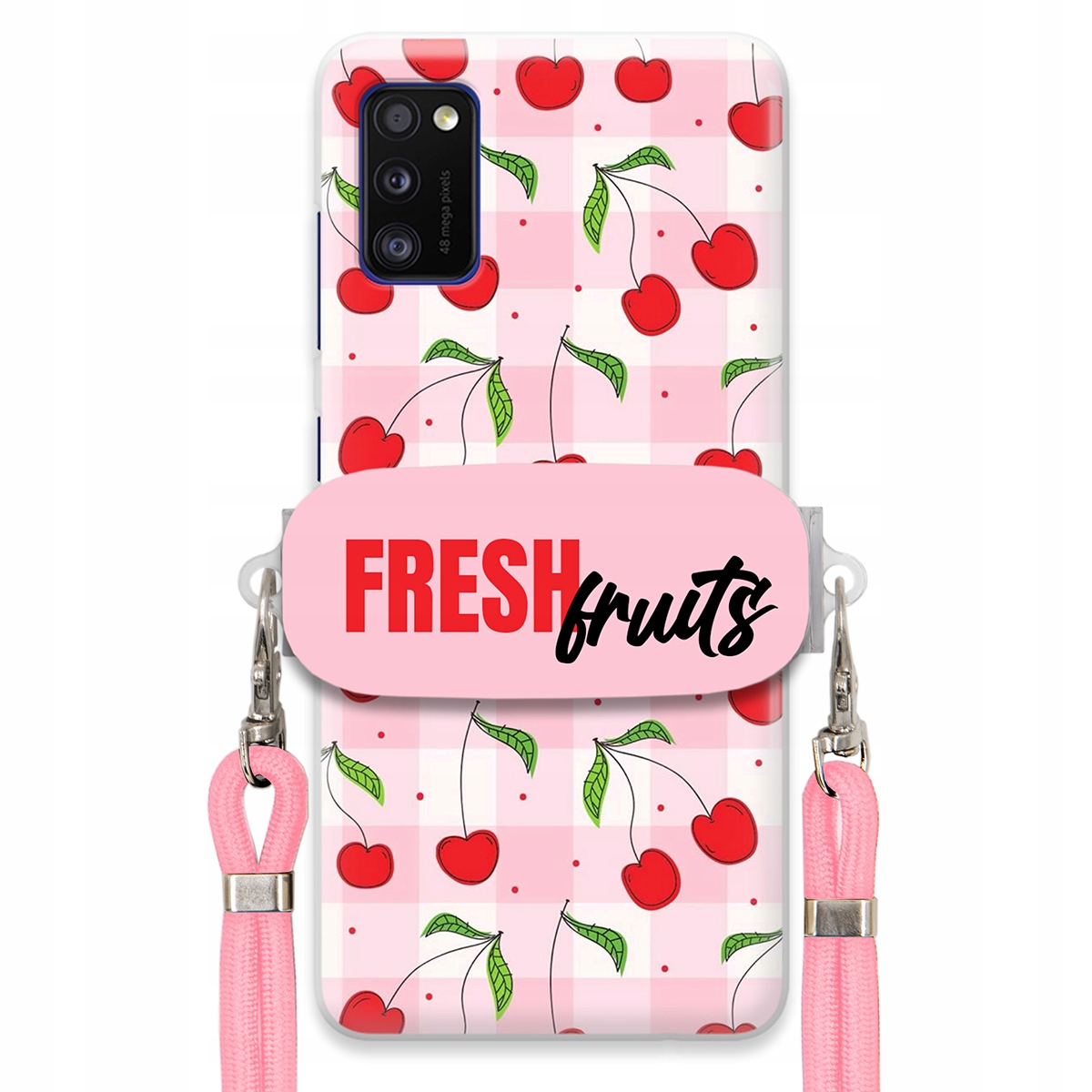 Puzdro pre Samsung A41 Case držiak šnúrok ruží Fresh Fruits Mriežka Ovocie