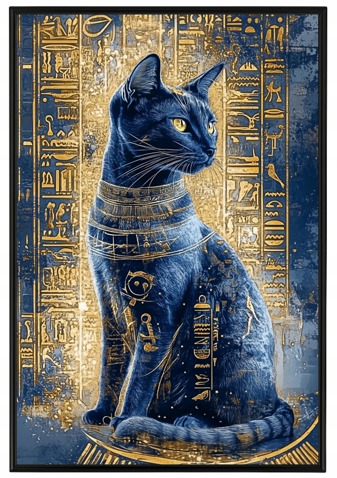 Plakát Rámeček Aluminium Egypt Hieroglyfy Bohyně Bastet Kočka Ankh 40x60
