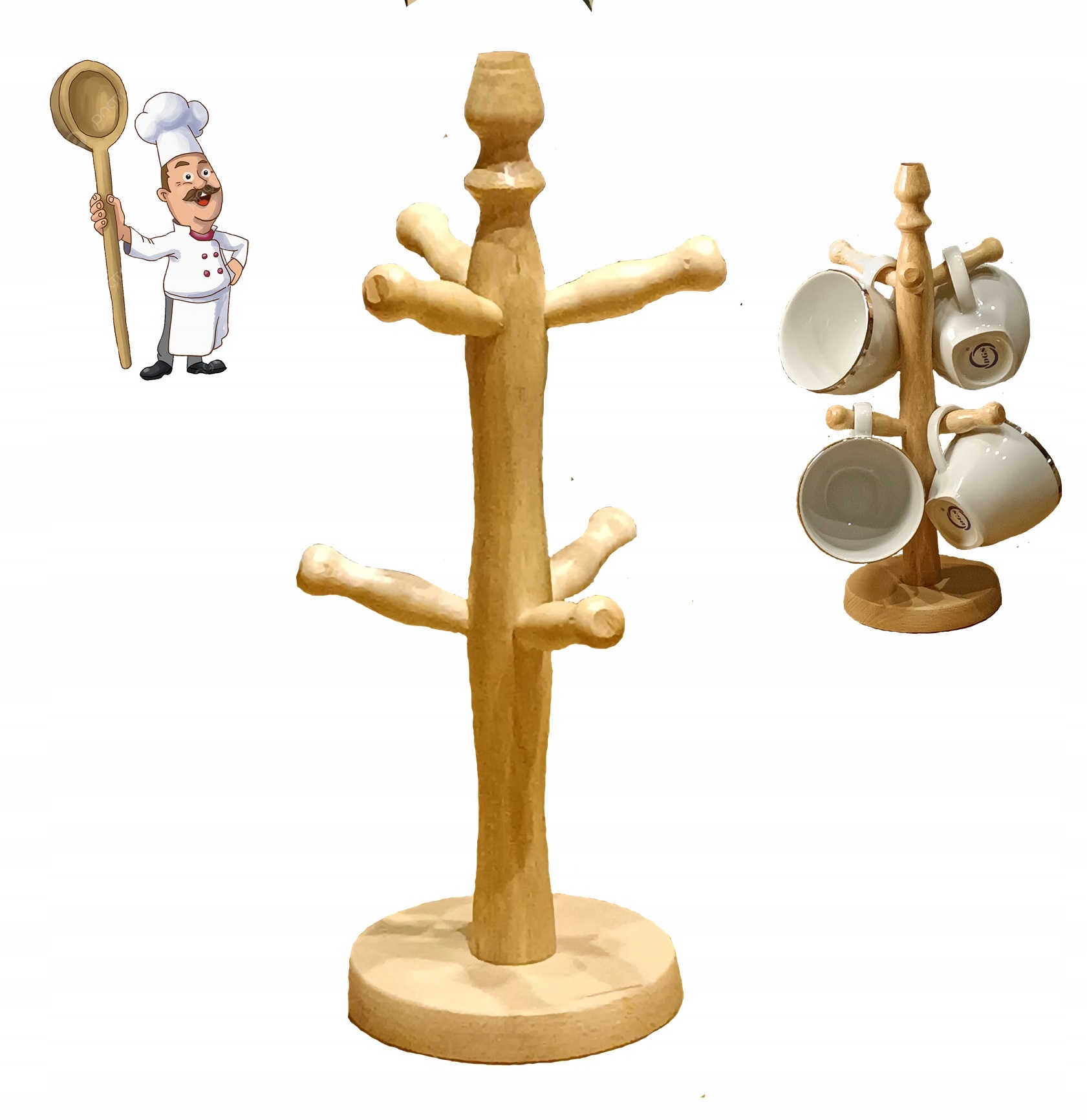 

Stojak wieszak na kubki drewniany 6 poz. Natural