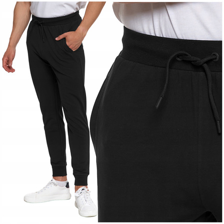 Černé pánské hladké tepláky se zavazováním a kapsami Moraj XXL