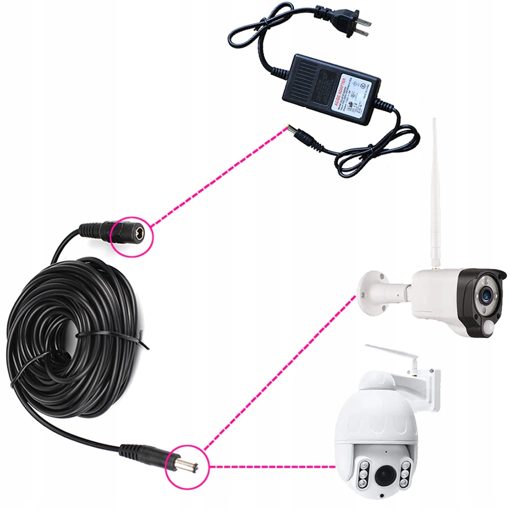 PRZEDŁUŻACZ DC 2,1/5,5mm DO TASMA LED KABEL 5m Kolor czarny