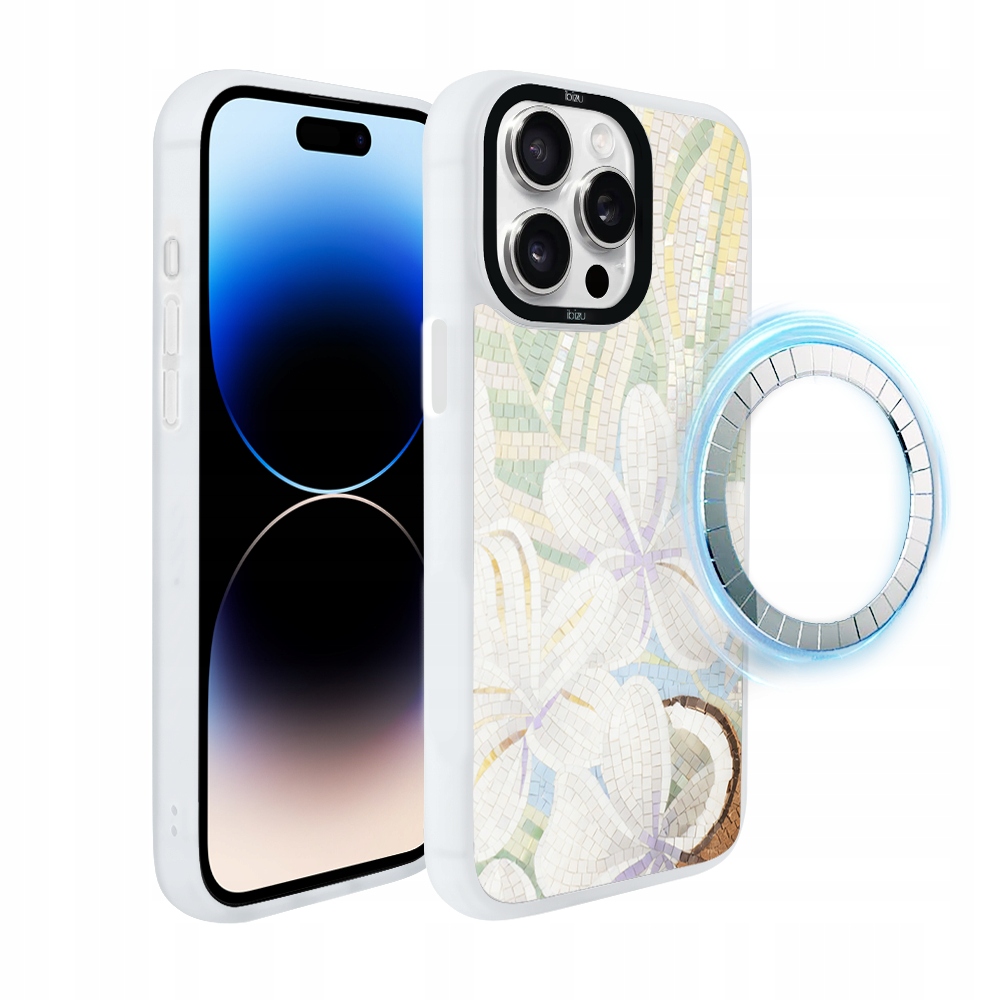 Pouzdro pro iPhone 14 Pro Max Ibizu DropGuard Matt s MagSafe, bílá lilie, bílá barva
