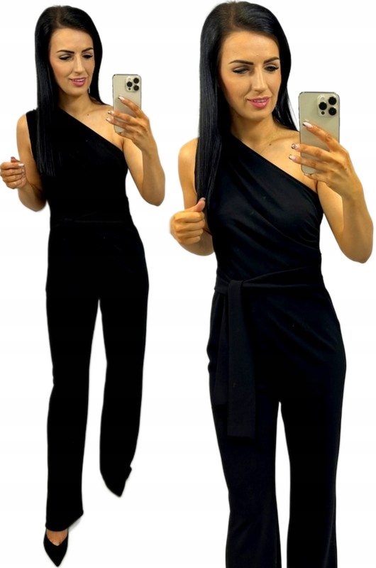 Dámská elegantní asymetrická kombinéza s širokými nohavicemi Černá XL