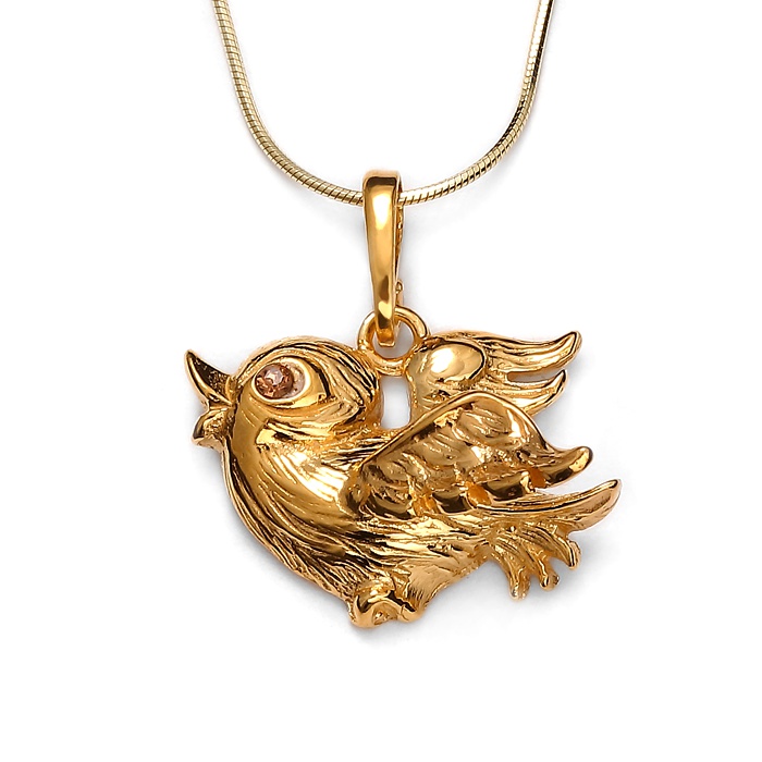 Pozlacený Přívěsek Ptáček Se Zirkonem Stříbro