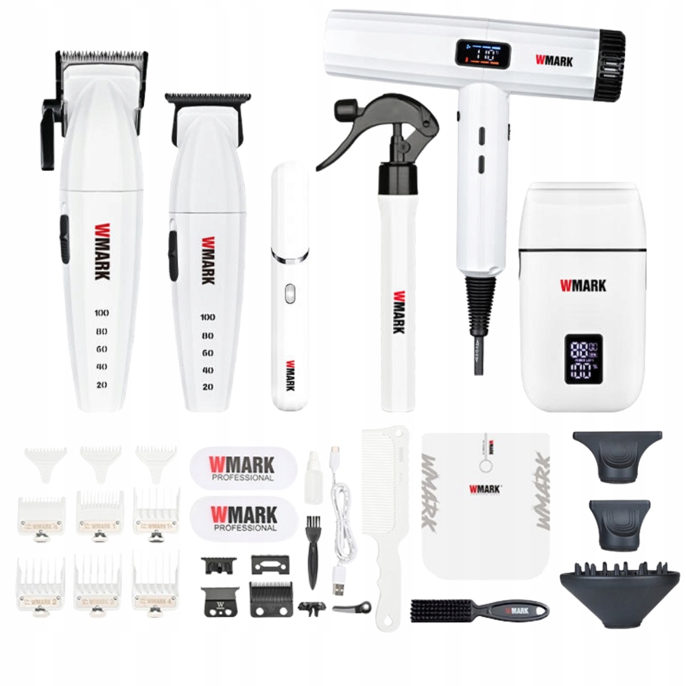 Zestaw Wmark NG-8635 6w1 Maszynka Trymer Golarka Suszarka +akcesoria Barber