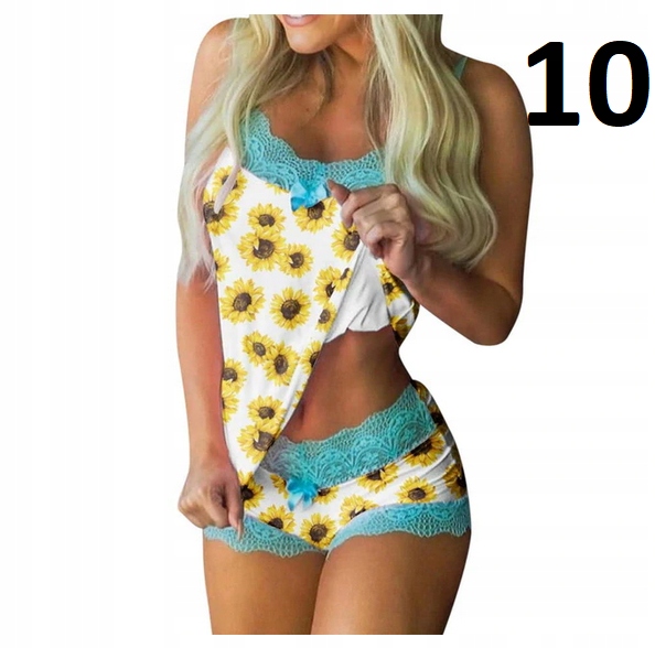 SEKSOWNA PIŻAMKA SATYNOWA KORONKA SPODENKI XL Wzór dominujący mix wzorów