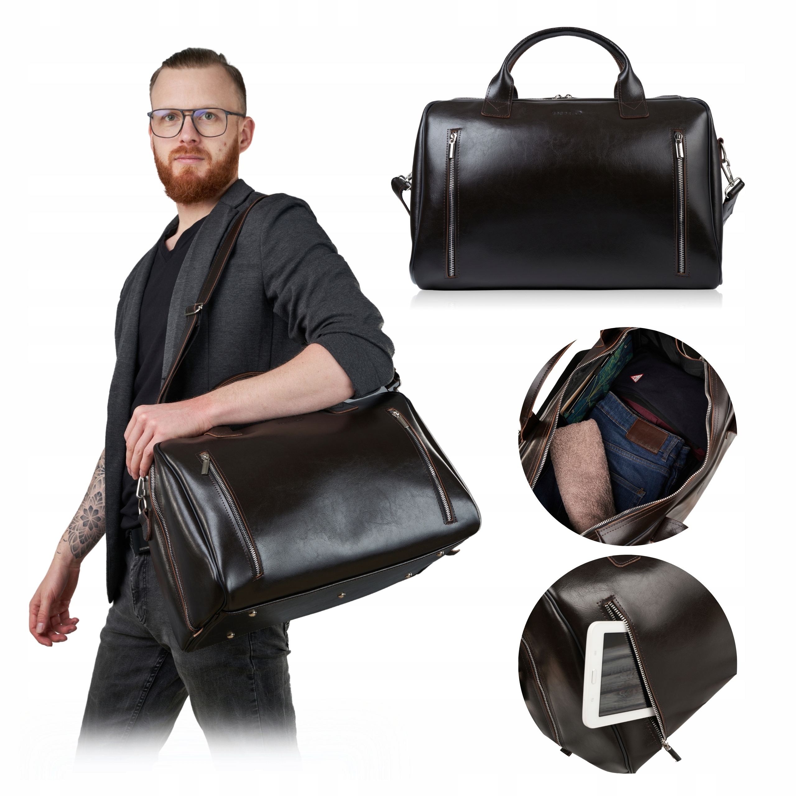 Skórzana Torba Podróżna Brązowa Brodrene na Ramię Weekendowa