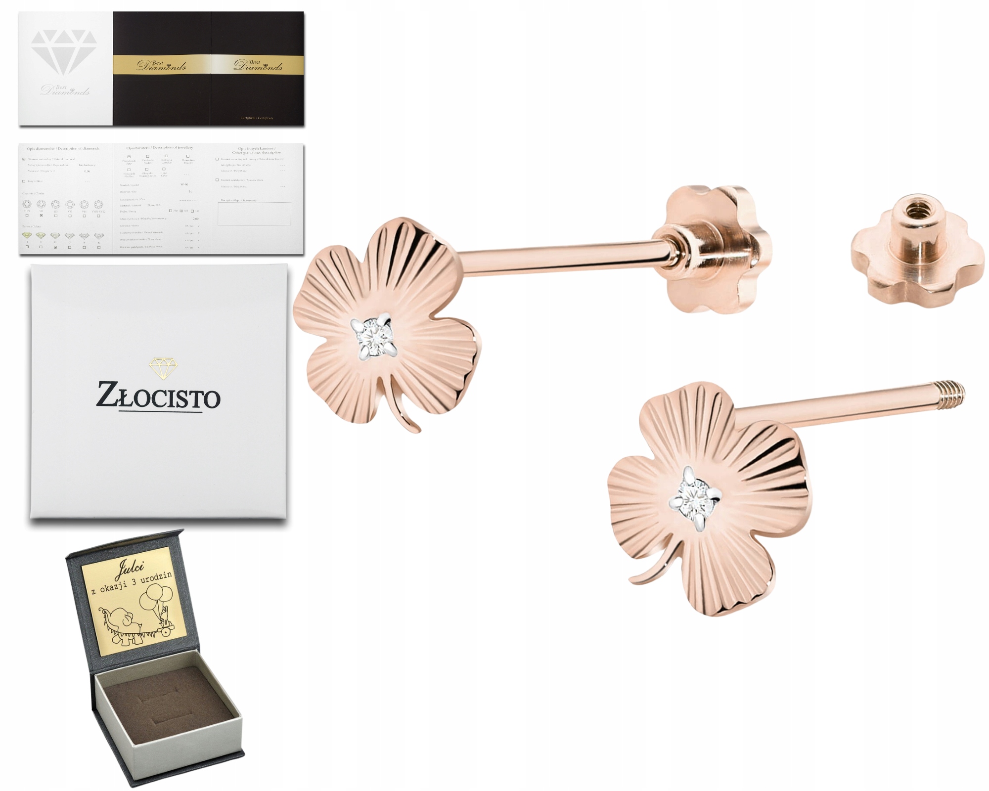 Růžové Zlato Náušnice Pro Štěstí Na Šroubovací Tyčince 585