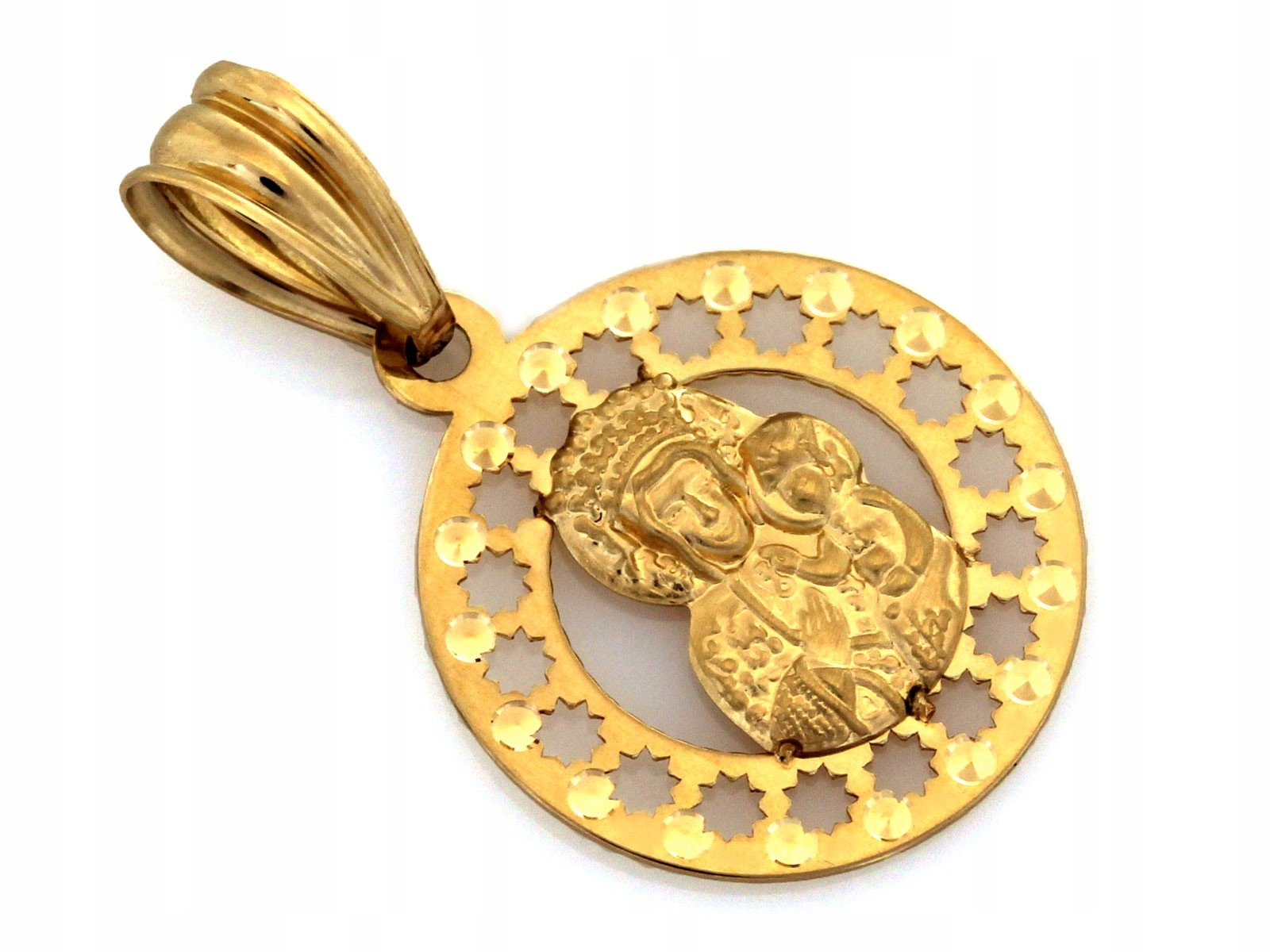 Zlatý elegantní přívěsek 585 kulatý medailonek Matka Boží 0.68g jako dárek