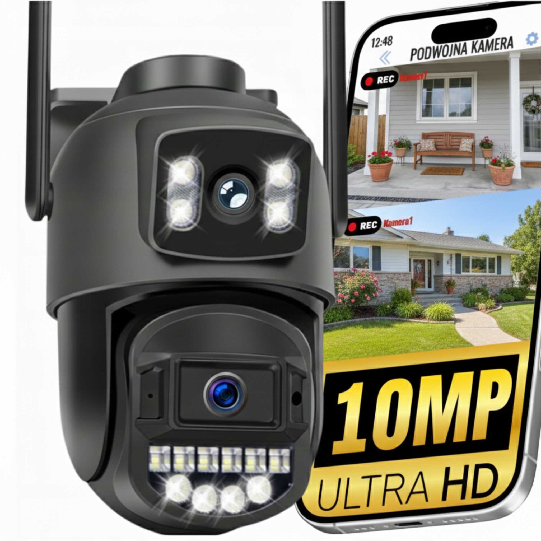 Podwójna kamera 10MP zoom zewnętrzna obrotowa IP WiFi alarm detekcja UHD