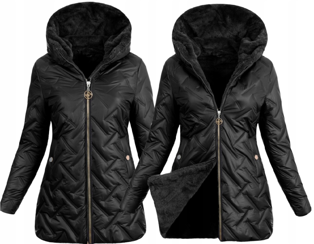 Dámská Zimní, Teplá A Prošívaná Bunda S Medvídkem, Černá, M